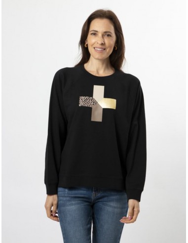 STELLA & GEMMA EVERYDAY SWEATER BLACK PURRFECT LEOPARD CROSS en linge