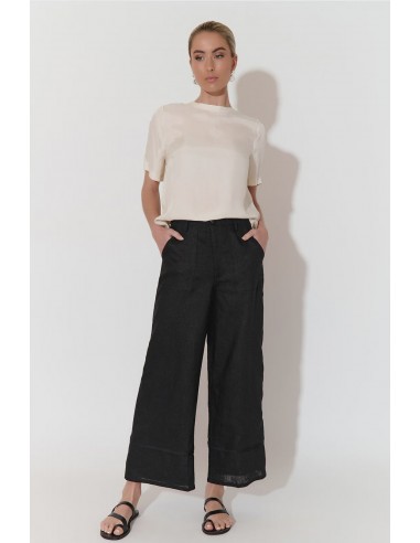 ADORNE AJD1513 BLACK GABRIELLA LINED LINEN PANT Faites des économies