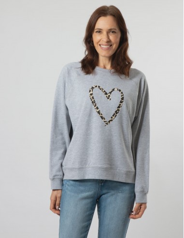 STELLA & GEMMA SWEATER EVERYDAY GREY LEOPARD HEART SGSW8199 soldes